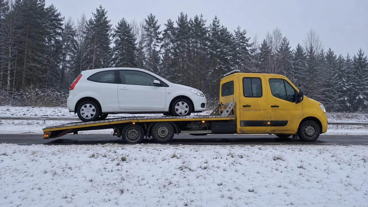 Holowanie auta na lawecie w śniegu – Legionowo