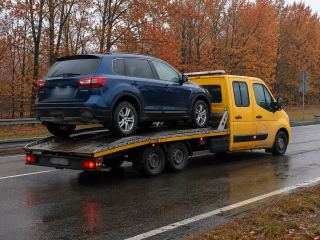 Holowanie SUV-a w deszczu – Legionowo